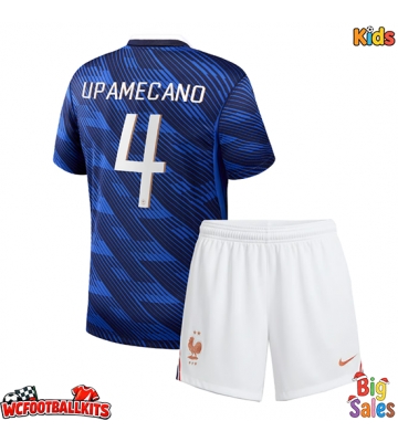 France Dayot Upamecano #4 Replica Home Stadium Kit for Kids World Cup 2026 Short Sleeve (+ pants)